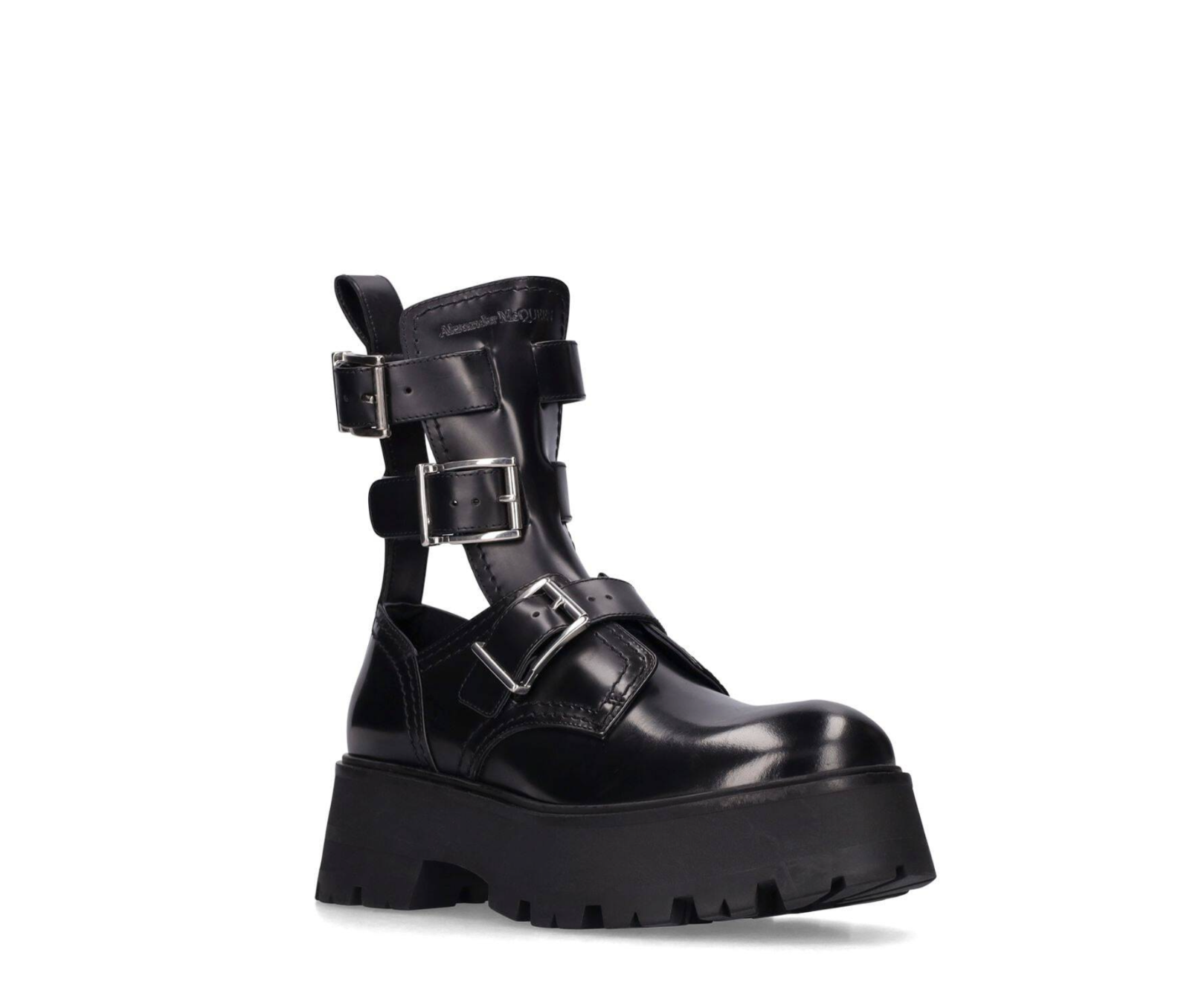 靴 Alexander McQueen Black bullet buckle ALEXANDER MCQUEEN RAVE LEATHER BIKER COMBAT BOOTS IN BLACK