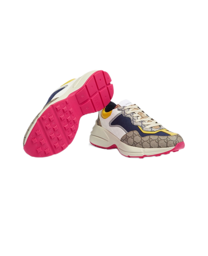 Pre-owned Gucci Rhyton Clunky Sneaker Fashion Height Increasing Shoes Men's White/pink