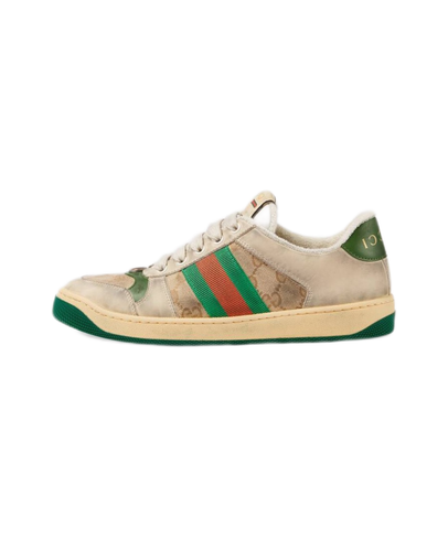 Pre-owned Gucci Screener Collection Gg Enamel Aged Women's Size Casual Board Shoes Green