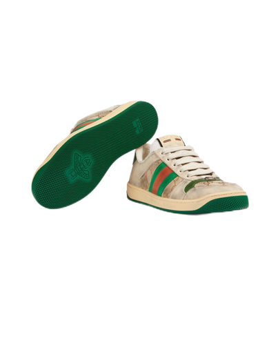 Pre-owned Gucci Screener Collection Gg Enamel Aged Women's Size Casual Board Shoes Green