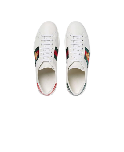 Pre-owned Gucci Ace Bee Embroidery Fashion Board Shoes Womens Size White Green Sneaker