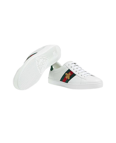 Pre-owned Gucci Ace Bee Embroidery Fashion Board Shoes Womens Size White Green Sneaker