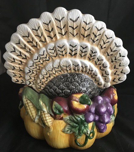 Thanksgiving Autumn Turkey/ Pumpkin Ceramic Covered Casserole/ Vegetable Dish