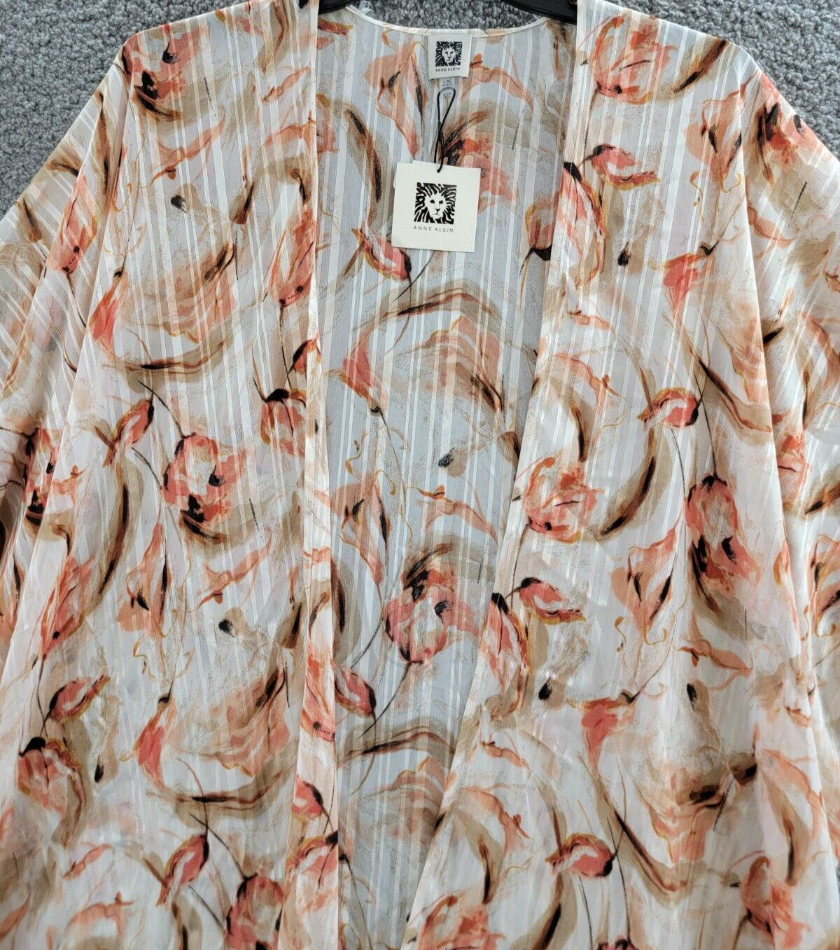 Anne Klein Printed Open-Front Kimono Cardigan Women's L/XL Multi Long Sleeve - Picture 2 of 13