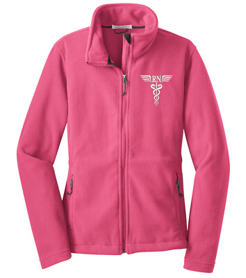 RN Embroidered Caduceus Zip Up Fleece Jacket Comfortable Warm Nurse Apparel