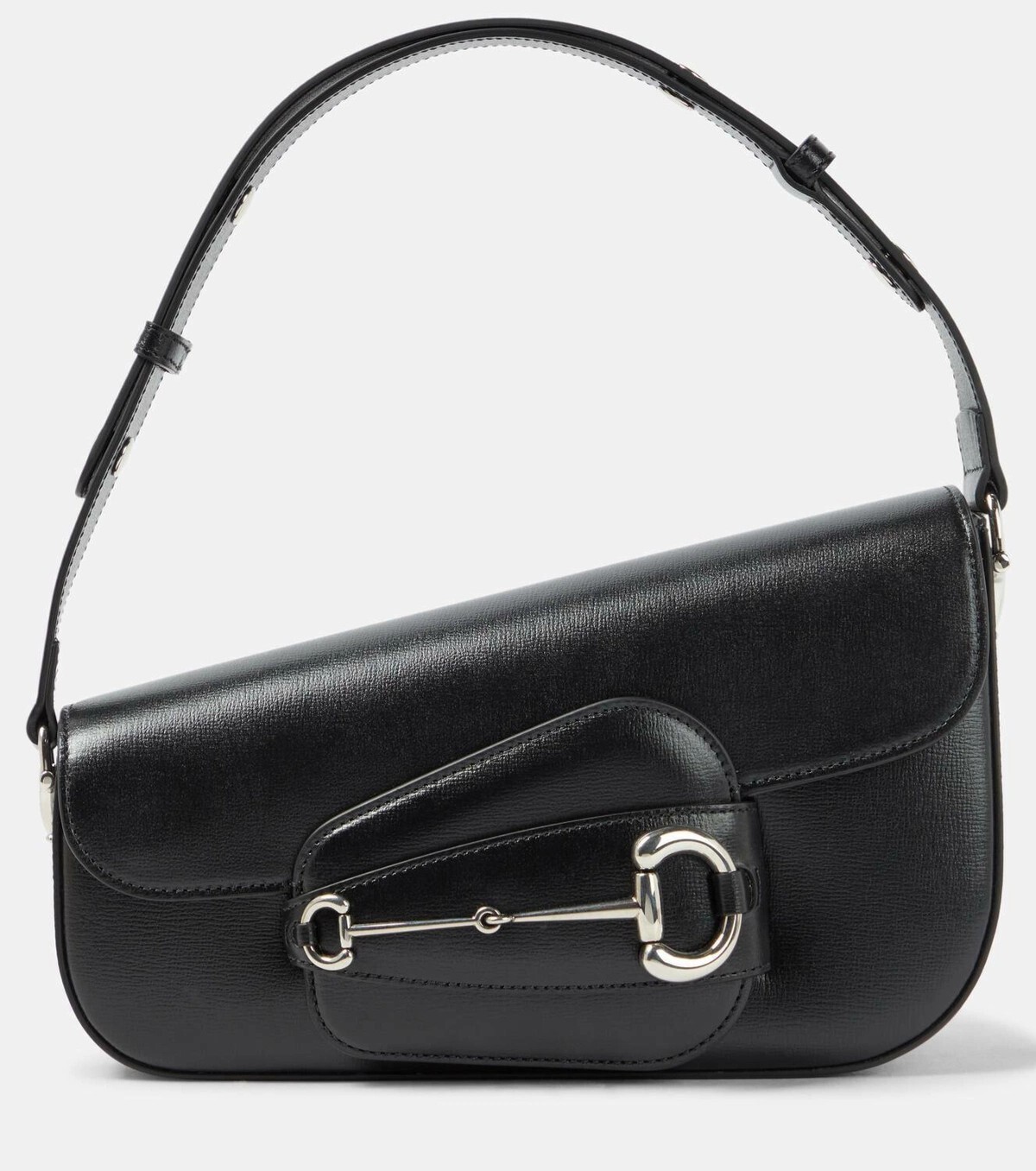 GUCCI Horsebit 1955 black leather asymmetrical shoulder bag