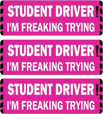 Miss Kiss Student Driver Car Magnet, 3 Pack Extra Large Pink-White 