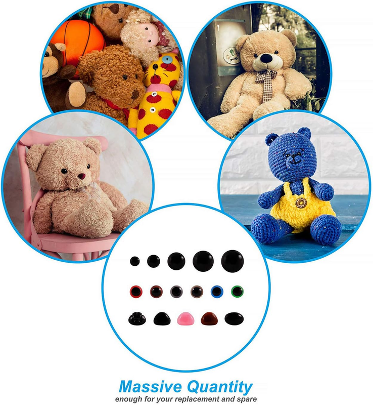 600 Pcs Colorful Plastic Safety Eyes and Noses with Washers, Safety Eyes for Stu