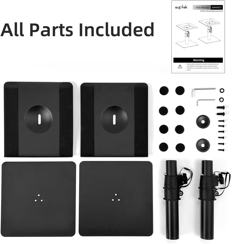 Free-Standing Speaker Stand Desktop Set, 9.6 x 8.8 inch Trays, Height Adjustment