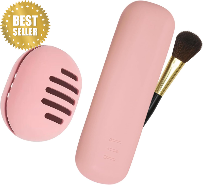 Travel Makeup Brush Holder with Makeup Sponge Holder anti Fall- Out Silicon Port