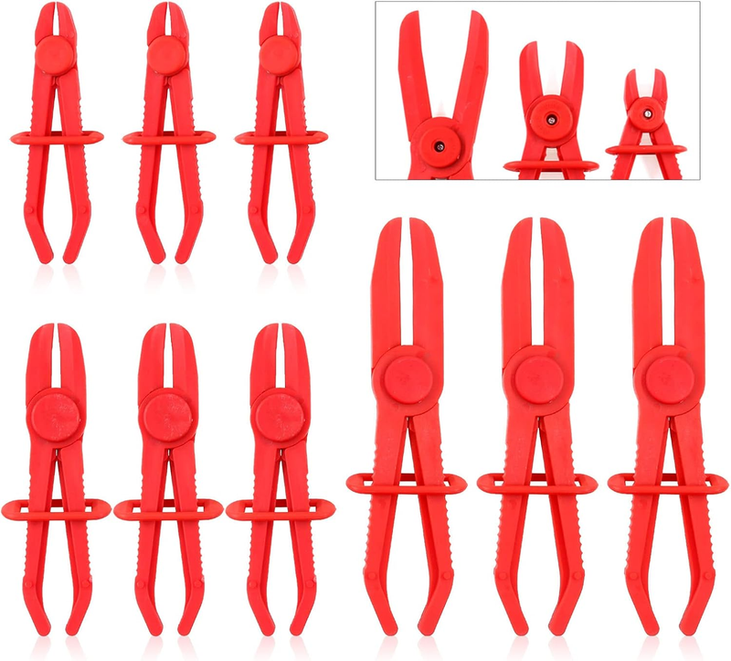 9Pcs Red Line Clamps Flexible Hose Clamps Pliers Kit, Hose Pinch off Pliers Set