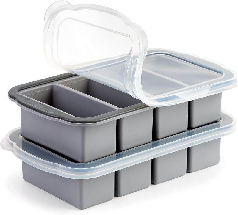 2 Pack Silicone Freezer Tray with Lid - Soup Freezer Container Molds - Large Ice