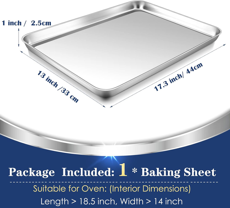 Baking Cookie Sheet, Stainless Steel Baking Pan Oven Tray, Rectangle 17.3” x 13”