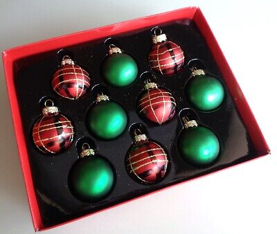 Martha Stewart Red Green Tartan Plaid Gold Ball Christmas Ornaments Set Of 10