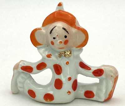 Vintage Porcelain Pixie Clown Small Figurine Miniature Orange Polka Dots Japan