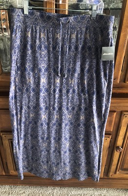 Eddie Bauer Atlantic 100%Cotton Slub Maxi Skirt Side Slit Large Great Print NWT