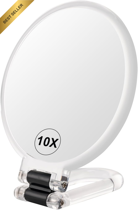 1X/10X Magnifying Handheld Mirror Double Sided, Foldable Travel Makeup Mirror, A