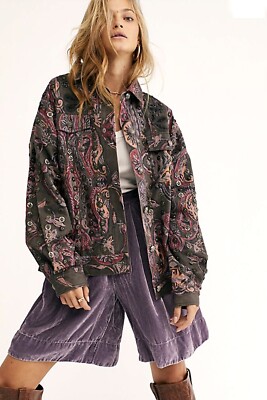 

Куртка Free People Casino Royale Серая на подкладке с цветочной вышивкой оверсайз M/L NWT, Gray wine black