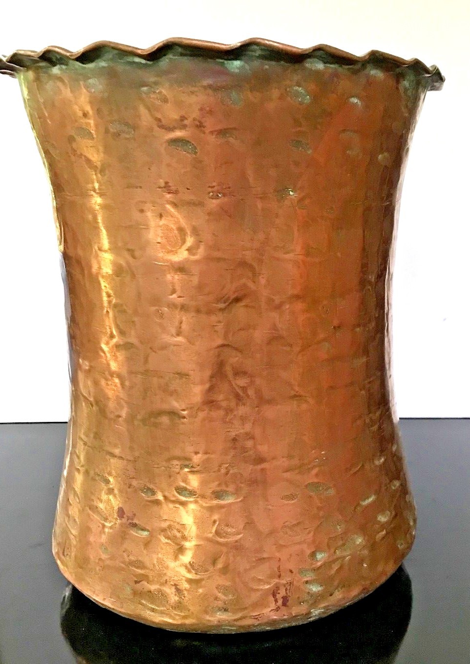 Antique Persian Hand Hammered Pot Scalloped Rim 10-1/2