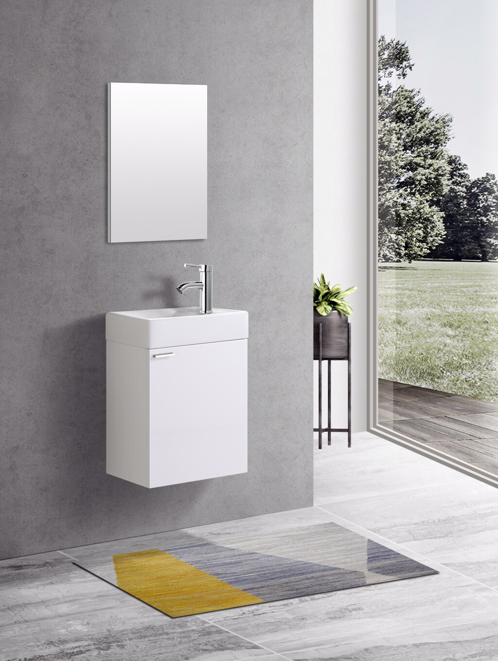 Weiß Waschplatz Waschbecken Schrank + Spiegel WC Gäste Toilette Badmöbel klein