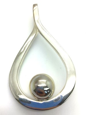 Sterling Silver 925 Elevated Sphere Ball Chunky Geometric Pear Shape Pendant 