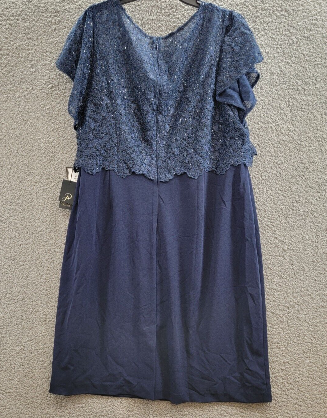 Adrianna Papell Sequin Guipure Lace Sheath Dress Women's 20W Navy Boat Neck~ - Picture 9 of 17