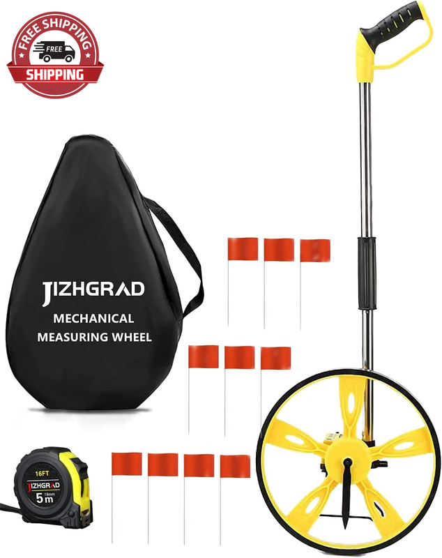 Distance Measuring Wheel with Marker Flag and Tape Measure, Collapsible Measurin