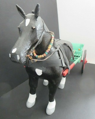 VINTAGE HAND CARVED WOOD/FOLK ART HORSE AND BUGGY