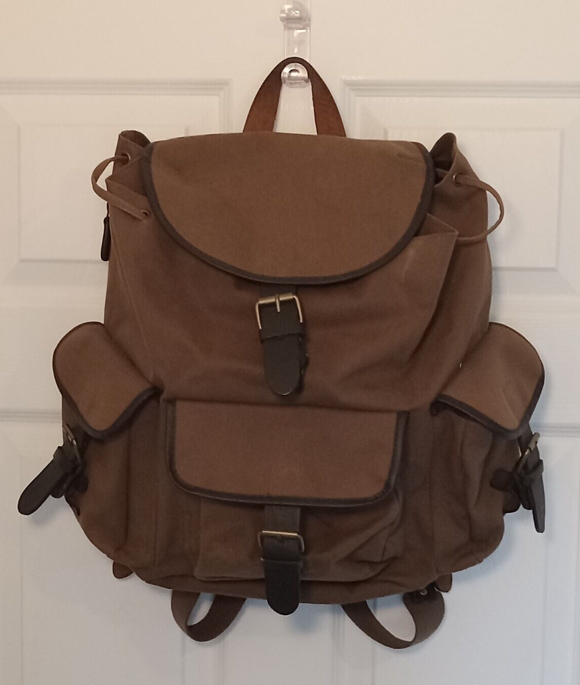 GAP Vintage Backpack Canvas Military Green Leather Trim Heavy