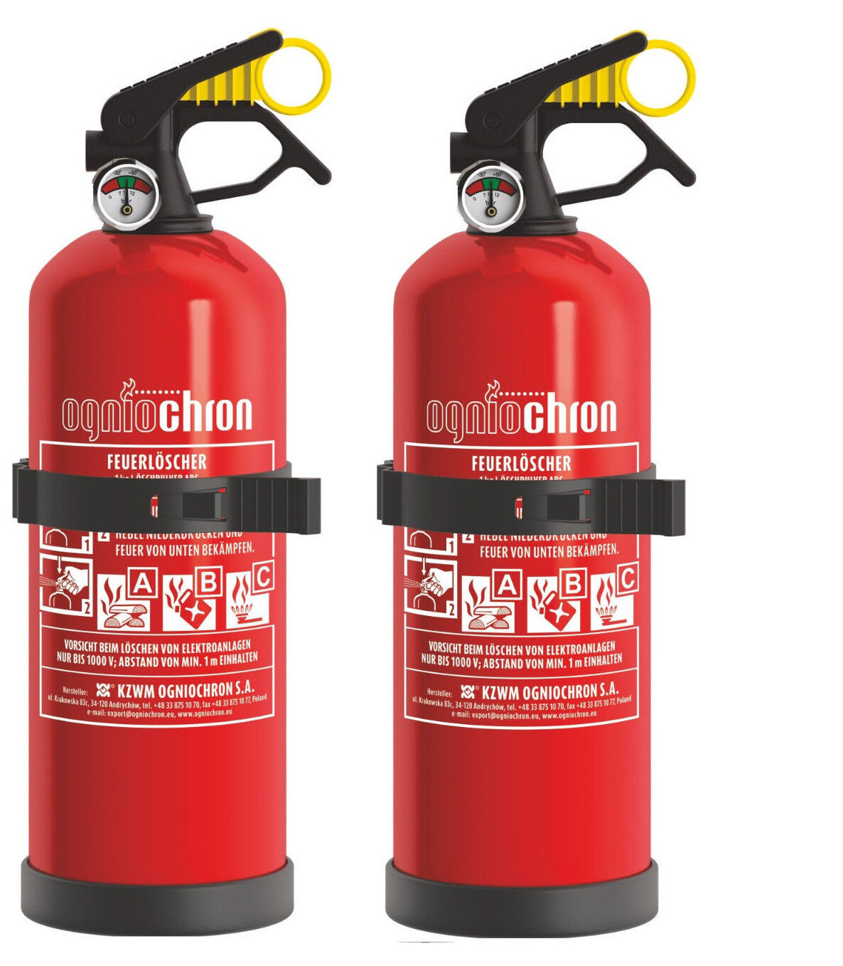 2 x Autofeuerlöscher GP-1x ABC 1kg mit Halterung + Manometer / Kfz Feuerlöscher