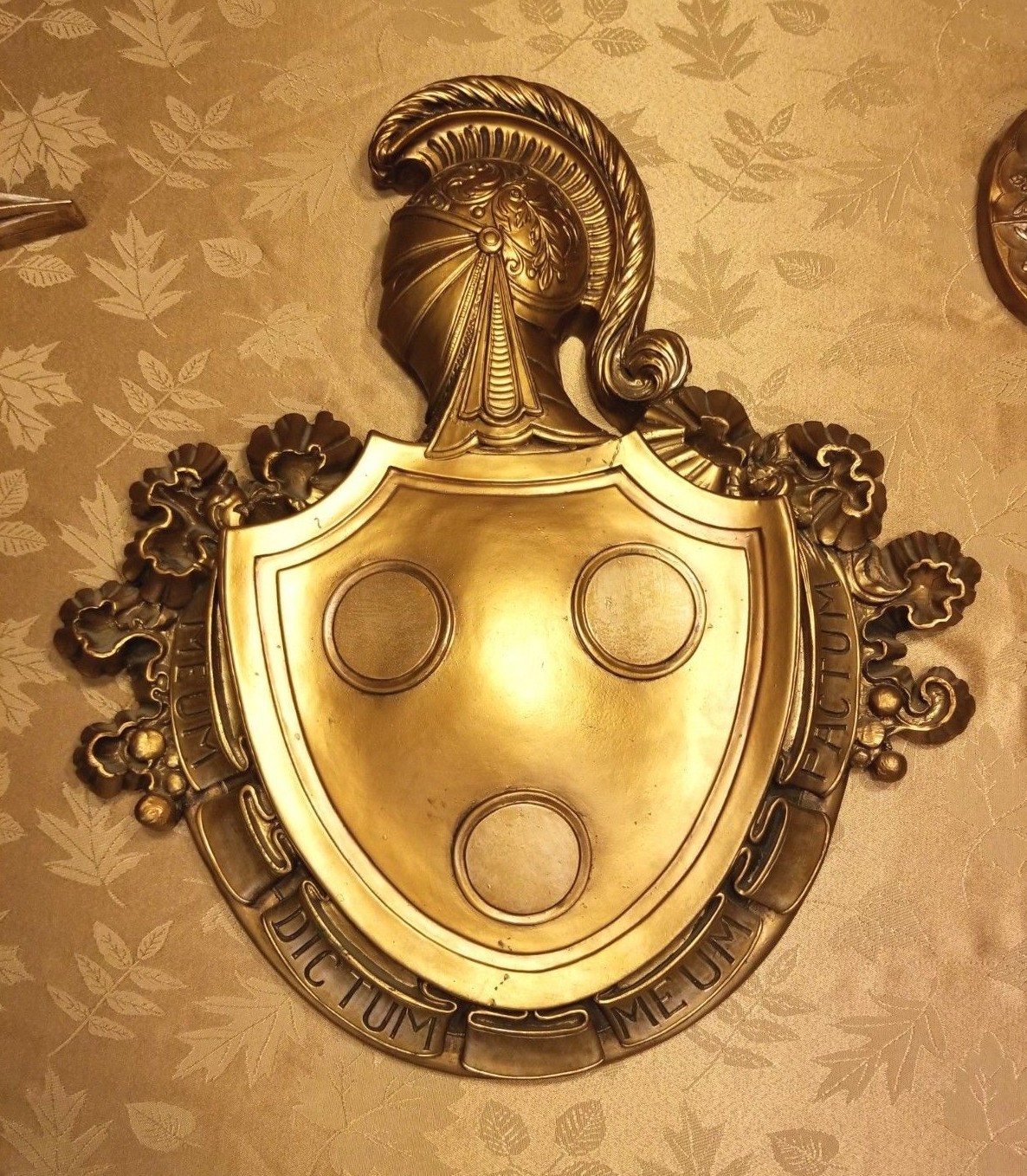 Roman Knight Shield & 2 Battle Axes My Word Is My Bond 1969 Chalkware Wall Art