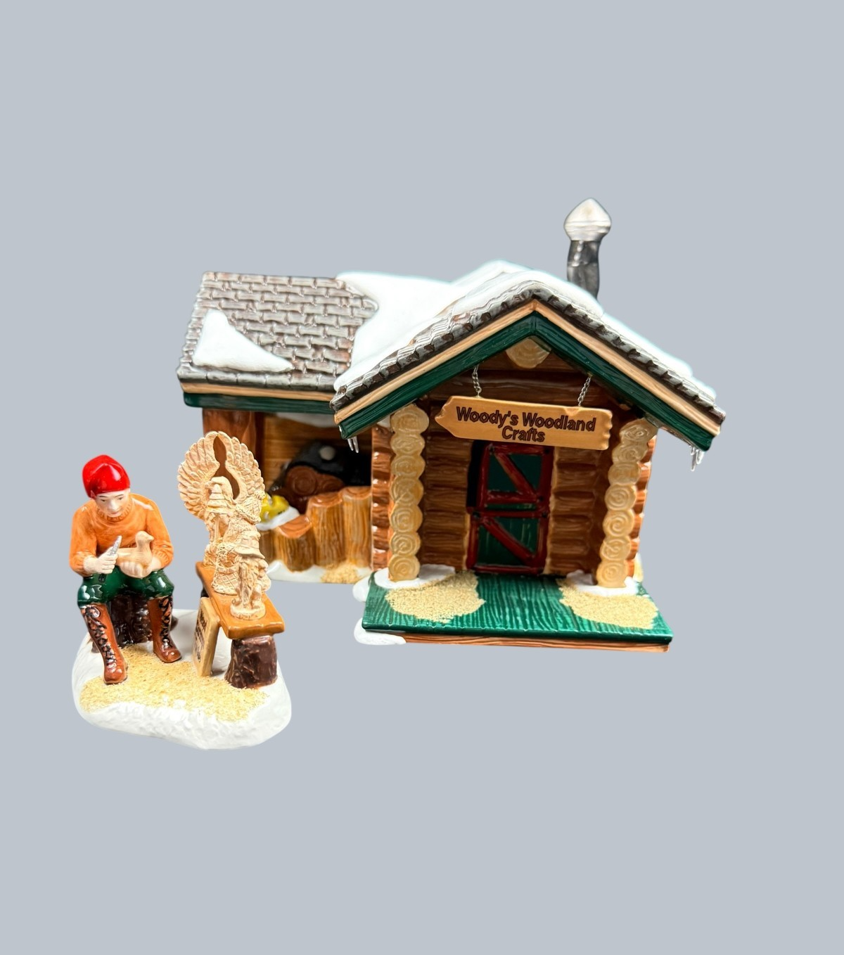 Department 56 Snow Village Woody's Woodland Crafts #55333 Cabin Wood Carver Set