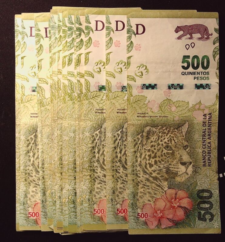 1x Argentina 500 Peso Cheetah Circ Currency Banknote