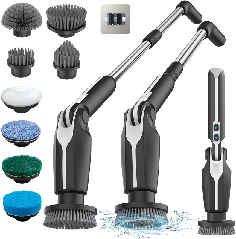 Electric Spin Scrubber, Shower Scrubber with 4 Adjustable Angles and 8 Brush Hea