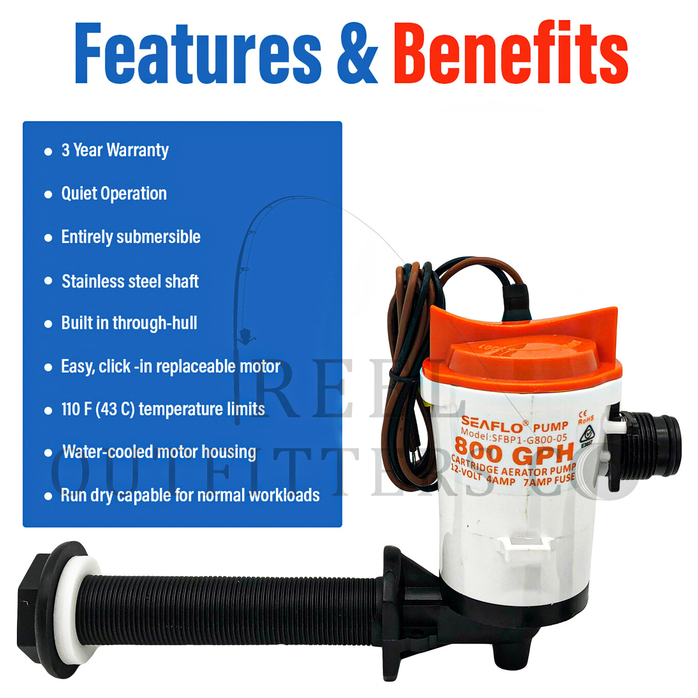 SEAFLO 12v 800GPH LIVEWELL Live Bait Tank Well Aerator Bilge Pump Kit