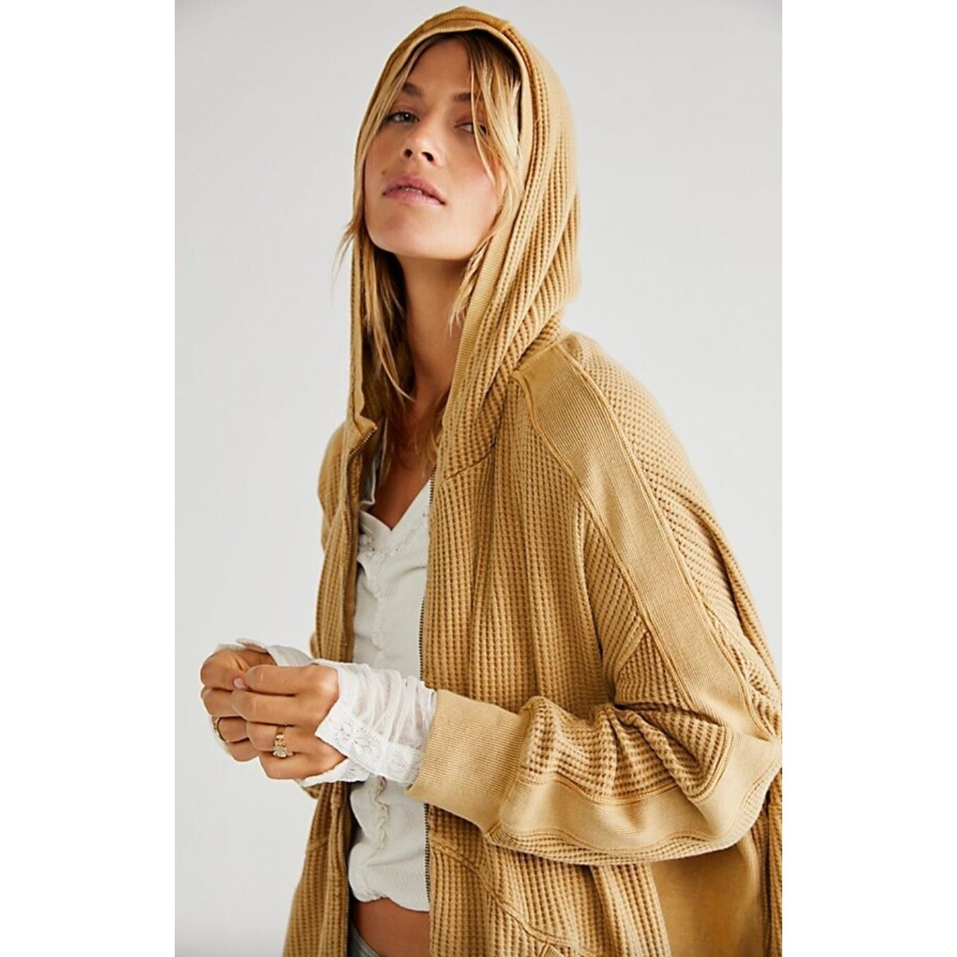 Free People FP One Oversized Ash Hoodie Full Zip in Tan Size