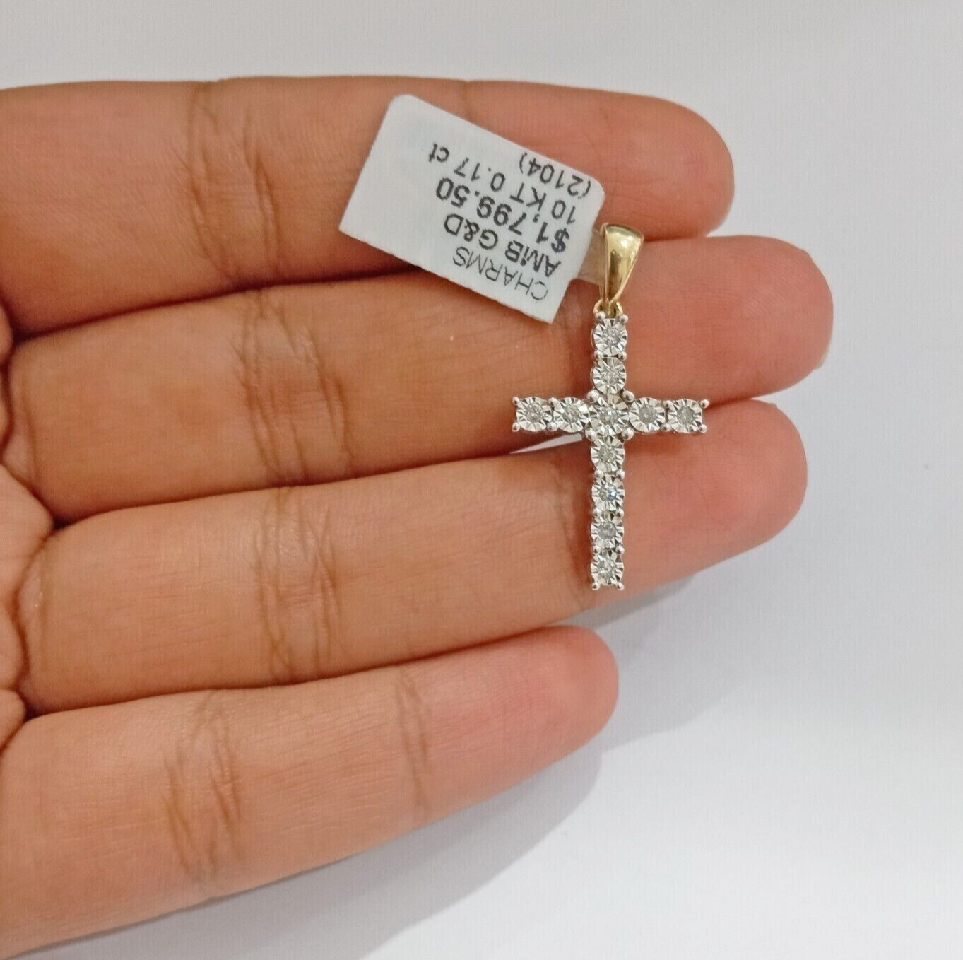 Pre-owned Quality Gold Real Diamond Cross Charm Pendant 10k Yellow Gold 1/6ct Diamond 10kt Men Women