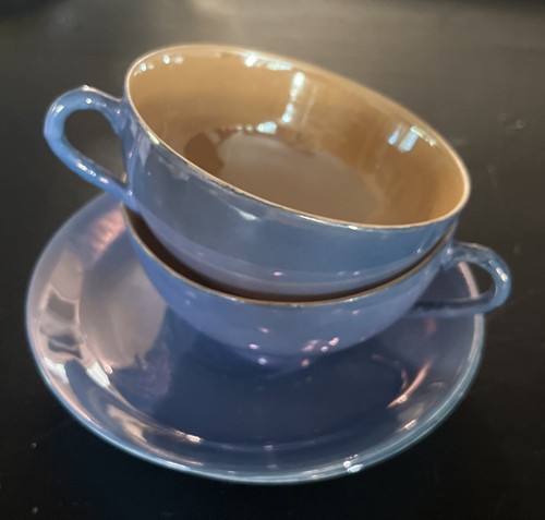 RS Blue & Orange Lusterware (2) Tea Cups & Saucers RS Blue & Orange Lusterware (2) Tea Cups & Saucers