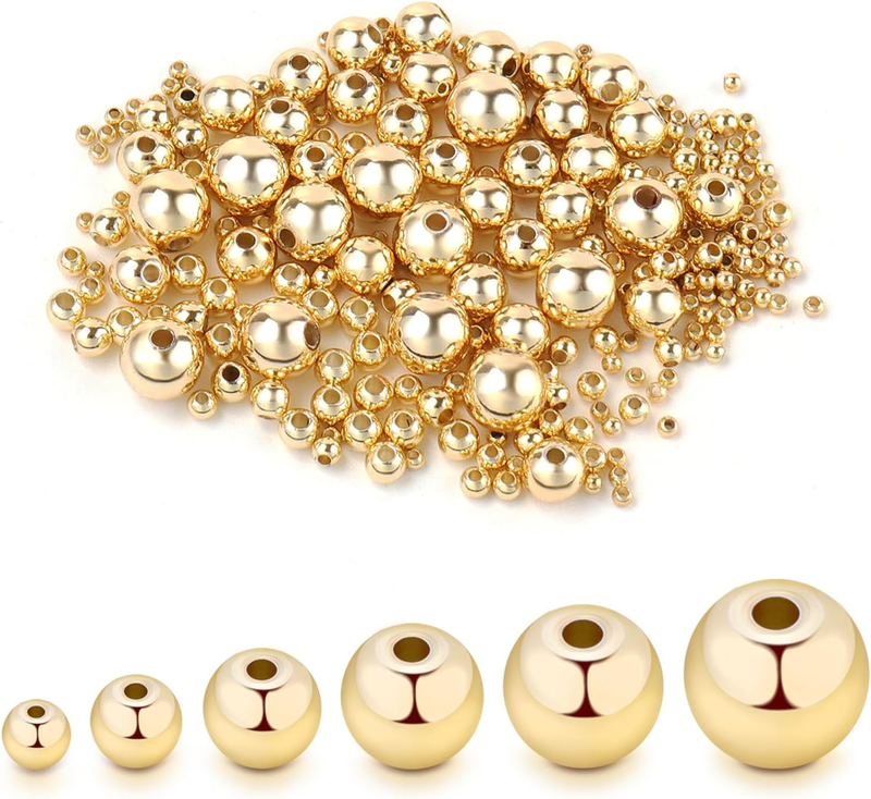 500Pcs 14K Gold round Beads,Durables Beads That Do Not Fade Easily,Seamless Spac