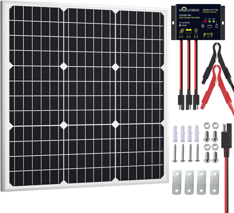 SOLPERK Solar Panel Kit 50W 12V, Solar Battery Trickle Charger Maintainer + Upgr