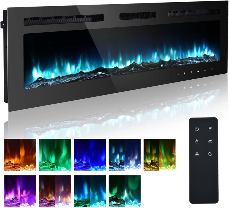 70 Inch Electric Fireplace Inserts, Quiet Wall Mounted Fireplace, Led Fireplace