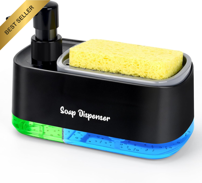 Hand and Dish Soap Dispenser Set for Kitchen, Dual Soap Dispenser with Sponge Ho