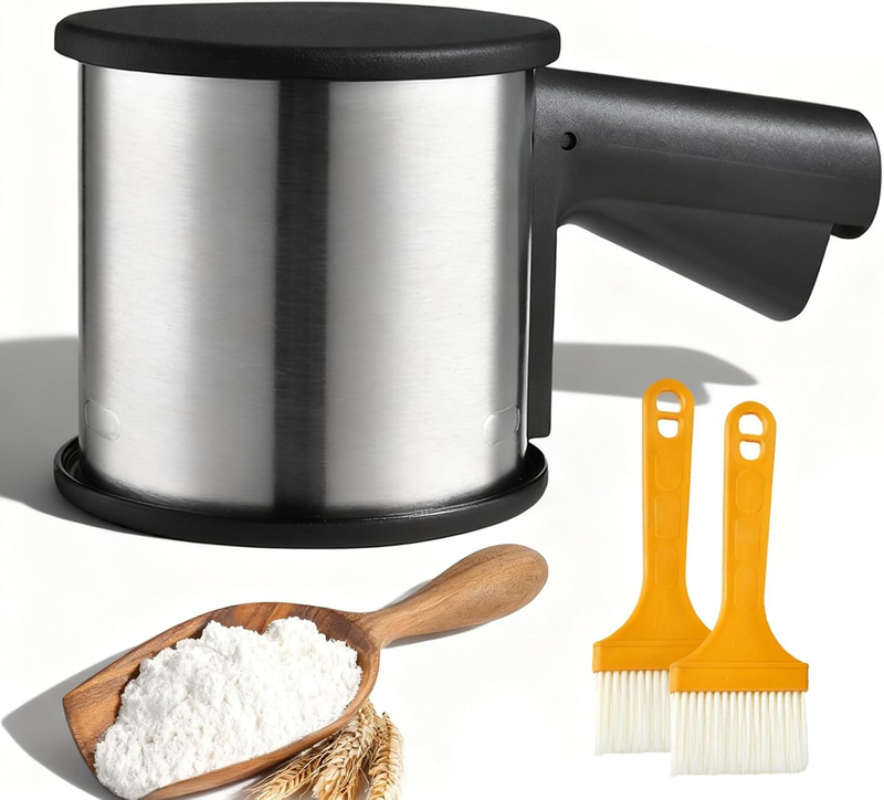 Mehlsieb Edelstahl, Puderzuckerstreuer Doppeltes Mehlstreuer Mehlsieb Einhand Staubzuckermühle Mit Bodenabdeckung Für Mehl, Zucker, Zimt, Gewürzpulver