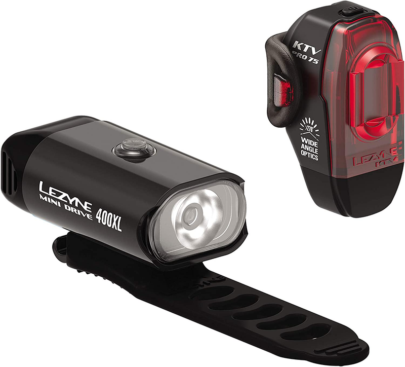 Mini Drive 400XL and Rear Bicycle Light Set, Front and Rear Pair, White/Red LED,
