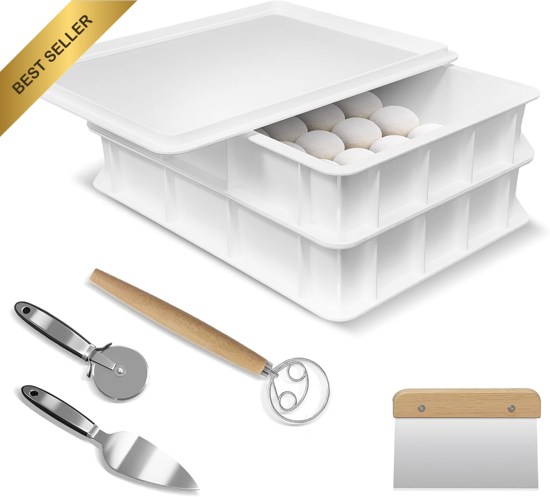 Dough Proofing Box Set, BPA Free, 2 Pizza Dough Trays(10Cm Height) with a Lid, F