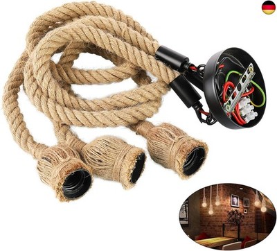 EUNEWR Retro Hanfseil Industrie Kronleuchter, DIY Hanfseil Vintage Hängenden 