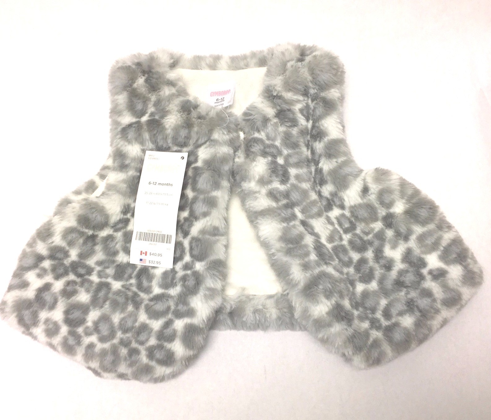 Gymboree Infant Faux Fur Vest Leopord Print 6-12 Months 1 Button Lined