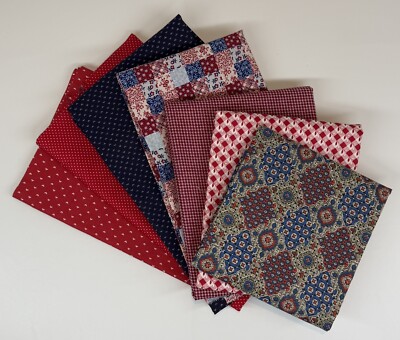 Vtg Petite Print Fabric Scrap Lot Red Blue Cotton & Blend Mix 1/2 Yd Each