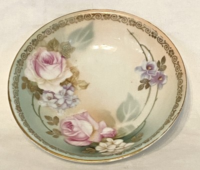 RS Tillowitz Silesia Bowls 6 Vintage Rose Floral 5  Hand Painted Pink Green Gold