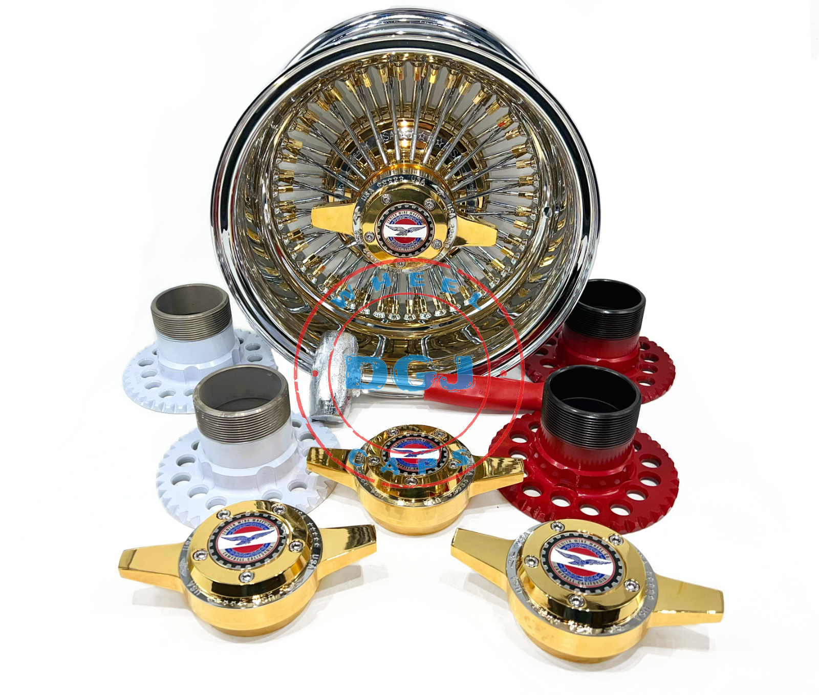 13x7 Zenith Style Lowrider Wire Wheels 72 Spokes Chrome Ring, Gold